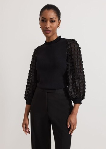 Phase Eight Shelly Woven Sleeve Detail Knitwear Black Canada | PIBZLU-681